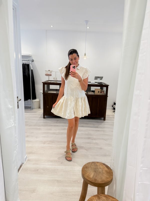 Ecru Dress With Floral Embroidery - By Liev