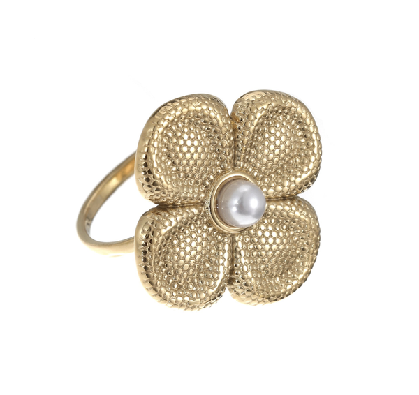 Bloem ring met parel - Rose en Camellia - Liev