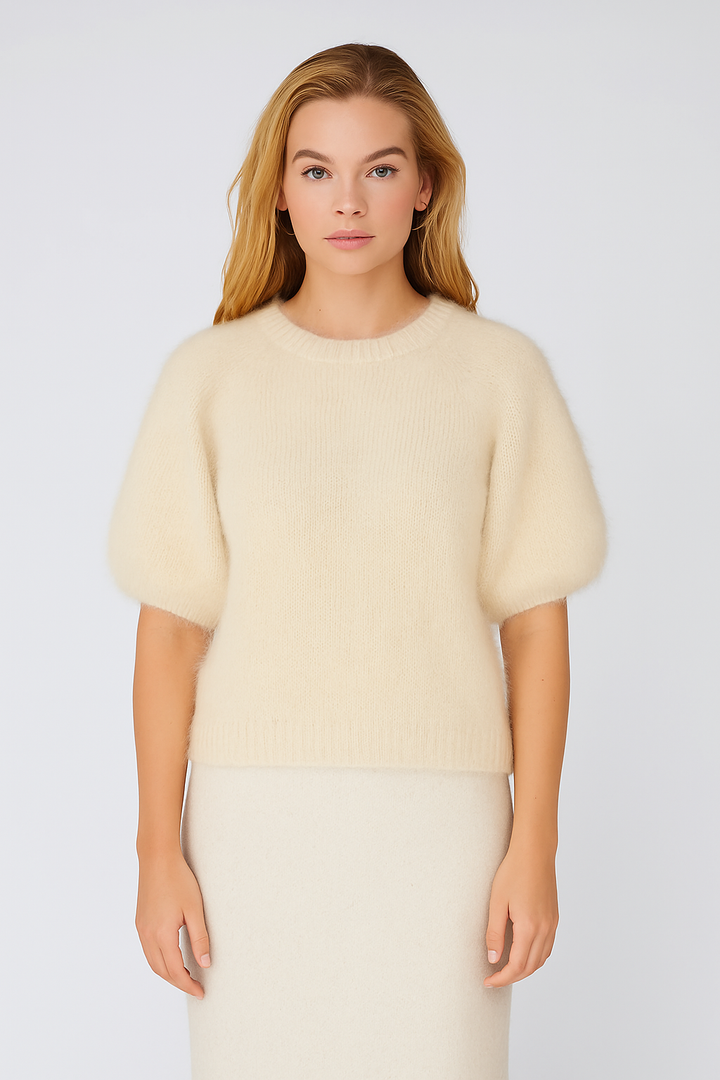 Cardigan With Puff Sleeve Beige - Liev